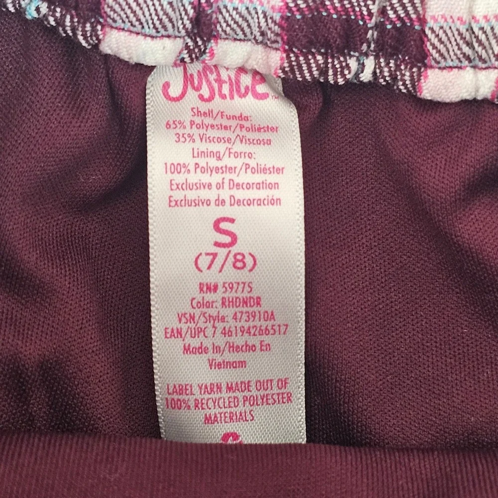 Justice Girls Plaid Skort Burgundy Pink White Size S‎ 7/8 Wrap Front 473910A